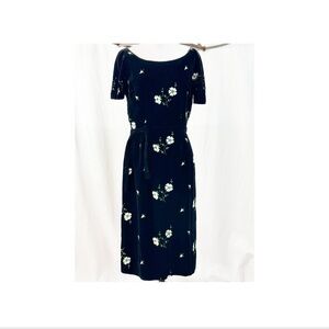 Vintage Black Velvet Floral Embroidered Cocktail Dress by Anne Fogarty